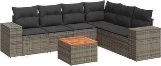 vidaXL Vidaxl - Set De Sof&aacute;s De Jard&iacute;n 7 Piezas Con Cojines Rat&aacute;n Pe Gris