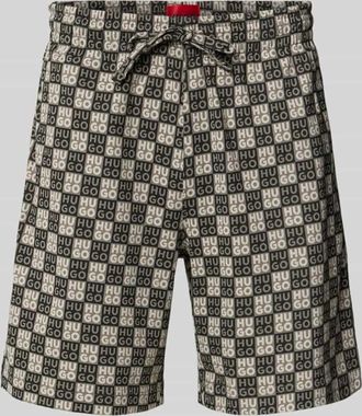 HUGO BOSS Regular Fit Sweatshorts mit Logo-Print in Khaki, Gr&ouml;&szlig;e XXL