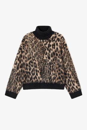Ganni Mixed Leopard High-neck Sweater - Size XS Alpaca