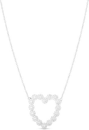 Sphera Milano Pav&eacute; Cubic Zirconia Open Heart Pendant Necklace in Silver at Nordstrom Rack