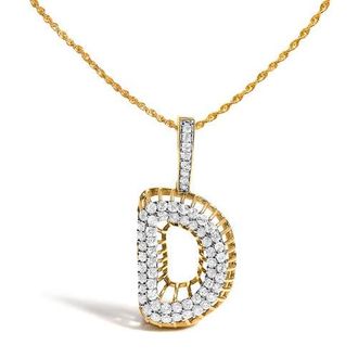 House of Brilliance Mens 10K Yellow Gold 1 1/5 Cttw Diamond Letter D Initial Pendant Necklace at Nordstrom