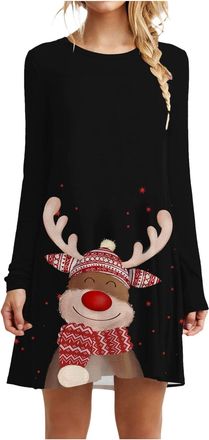 Generic Christmas Dress For Women Long Sleeve Round Neck Print Soft Dress Christmas Jumper Cute Reindeer Santa Xmas Tops Long Sleeve Neck Pullover Sweater Plu