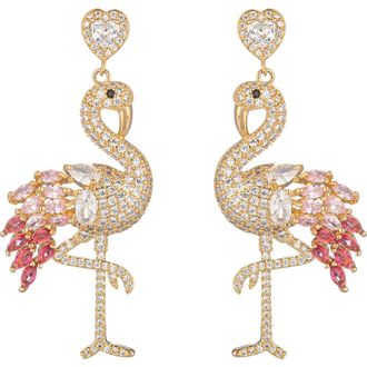 Eye Candy Los Angeles Pink Flamingo Cubic Zirconia Drop Earrings in Gold at Nordstrom Rack
