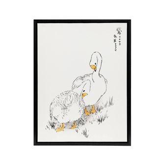 Artery8 Two White Geese Japanese Framed Canvas Wall Art Print Kashu | Size: W24 x H32
