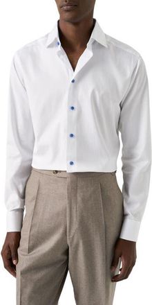 Eton Contemporary Fit Geometric Twill Dress Shirt in White at Nordstrom, Size 15.5