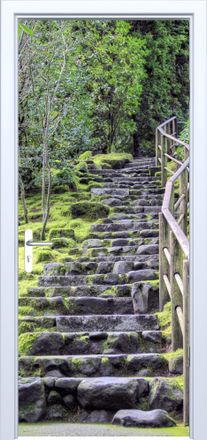 OEM Adhesivo De Tela Para Puerta Con Dise&ntilde;o De Escaleras De Piedra Cubiertas De Musgo 826pd