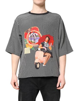 Dolce & Gabbana Mens Black Graphic Print Short Sleeve T-Shirt And White Silk