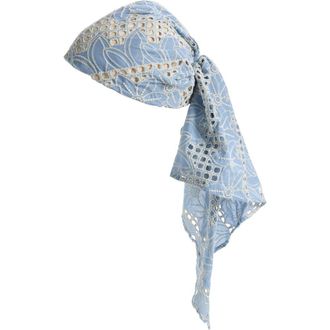 Lele Sadoughi Sophia Cotton Eyelet Scarf Cap in High Tide at Nordstrom