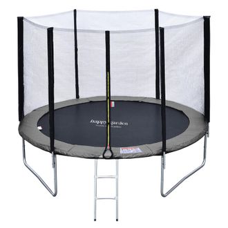Happy Garden Pack Premium Cama El&aacute;stica 305cm Reversible Gris / Rosa Adela&iuml;de + Red De Seguridad + Escalera + Funda + Kit De Anclaje