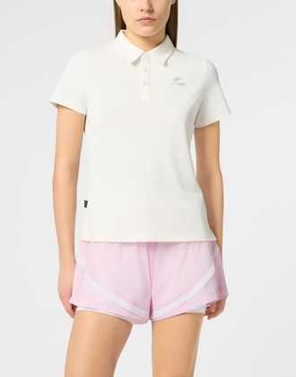 Plein Sport Pique Polo T-Shirt Reflective Scratch Women in White at Nordstrom, Size X-Large Eu