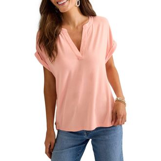Tommy Bahama Kauai Split Neck Top in Light Salmon at Nordstrom, Size Medium