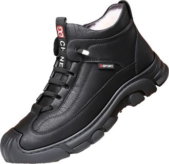 Generic MenS Warm Fleece-Lined Ankle Boots, Lace-Up Non-Slip Winter Snow Shoes, Lightweight Breathable Soft Outdoor Walking Boots,Black,7.5 UK