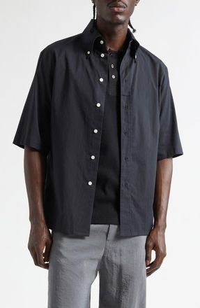 Christophe Lemaire Short Sleeve Cotton Muslin Button-Down Shirt in Squid Ink at Nordstrom, Size 38 Us