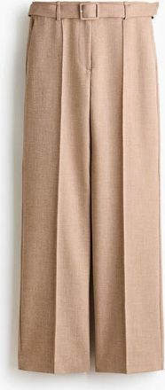 H&M Belted Tailored Trousers in Beige at Nordstrom, Size 14