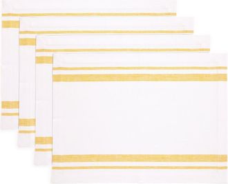 Solino Home Linen Placemats Set of 4, 14 x 19 Inch for Dining Table, Holiday and Everyday Table Decor - French Stripe in Yellow And White at