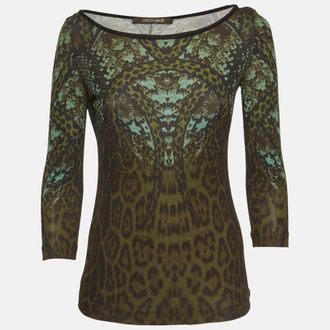 Roberto Cavalli Green Printed Jersey Top