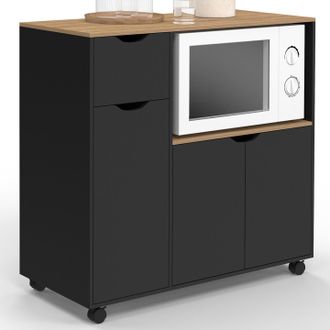 IDMarket Credenza Cosi Xxl Per Microonde Con Cassetto In Legno Nero E Ripiani In Faggio L.90 Cm