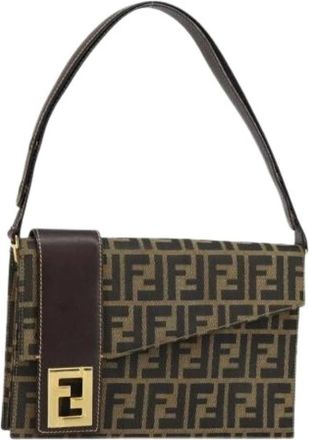Fendi Pre-owned Shoulder Bags, female, Brown, Size: ONE SIZE Pre-owned Canvas Shoulder Bag