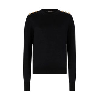 Roberto Cavalli Round-neck Knitwear, female, Black, Size: XS Sweater With Gold Buttons