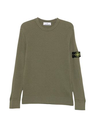 Stone Island Knit Crewneck Sweater with Ribbed Details and Emblem