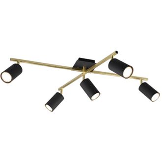 Trio Foco Marley Varillas Doradas 5 Focos Cilindricos Negros Ajustables Trio Lighting