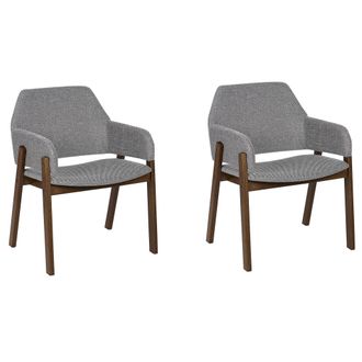 Beliani Conjunto De 2 Sillas De Poli&eacute;ster Madera De Caucho Gris Claro Madera Oscura Albion