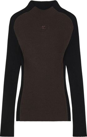 Courrèges logo-embroidered ribbed jumper - women - Polyester/Viscose - S - Black