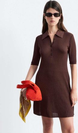& Other Stories Vestito corto a pieghe color cioccolato con colletto e bottoni-Marrone