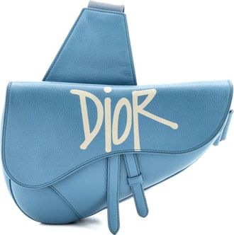 Dior Shawn Stussy Saddle Printed Leather crossbody bag - Blauw