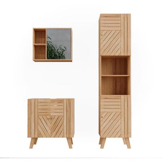 Vicco Conjunto De Muebles De Ba&ntilde;o Lucie, Bamb&uacute;, 3 Partes, Con Unidad Alta, Vicco