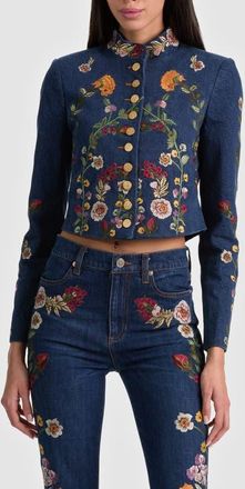 Alice & Olivia Emerson Floral Embroidery Denim Jacket in Catherine Dark Multi at Nordstrom, Size Medium