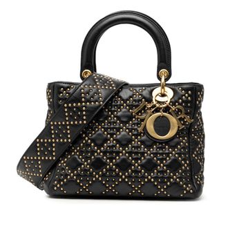 Dior Pre-owned Dior Medium Lambskin Cannage Studded Supple Lady Dior Ladies 17-80-0117