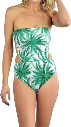 Milly Palm Trees Apron Tie Back One Piece Swimsuit In Emerald