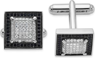 Diamond2Deal Sterling Silver Rhodium-plated Black and White Cubic Zirconia Cuff Links