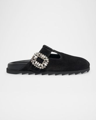 Roger Vivier Slidy Viv Suede T-Strap Mules