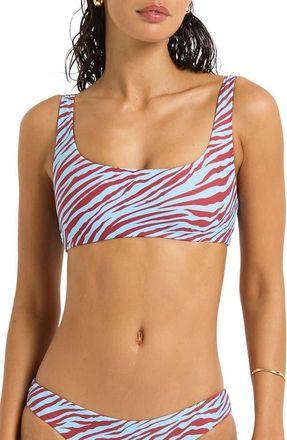 Bond-Eye Quinn Reversible Crop Bikini Top in Blue Zebra/ruby at Nordstrom, Size X-Small/small