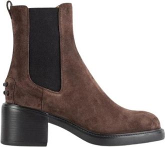 Tod's Bruine Su&egrave;de Enkellaarzen - Dames - Laarzen met Hak - Bruin - 37 EU - Su&egrave;de - Schoenen