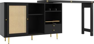 Urban Meuble Mesa de comedor extensible giratoria de 360° en color negro