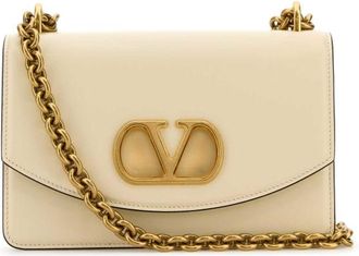 Valentino Garavani Ivory Leather Vlogo Signature Shoulder Bag