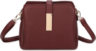 Generic Elegant Ladies Crossbody Bag, Brown Faux Leather, Gold-Tone Metal Accent, Adjustable Shoulder Strap, Casual Fashion Purse (Wine)