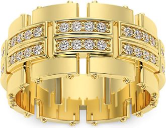 Pompeii3 3/4Ct Mens Round Cut Diamond 10MM Wide Ring Wedding Band 10k Gold Lab Grown