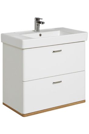 Xora Waschtischunterschrank, Wei&szlig;, Eichefarben, Holzwerkstoff, 1 Schublade(n) Schubladen, 75x65x44 cm, h&auml;ngend, Badezimmer, Badm&ouml;bel, Waschbeckenunterschr&auml;