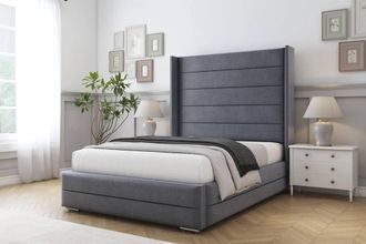 Comfort Beds Milano Plush Bed Frame With Mattress-50 Upholstered Wingback in Dark Grey | Size: Single