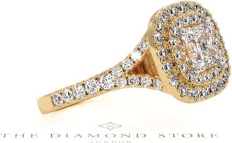 The Diamond Store Cleopatra GIA Diamond Halo Engagement Ring in 18K Gold 1.45ct G/SI2