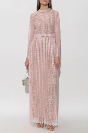 Self Portrait Lace Dress With Belt, Womens, Pink