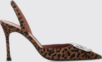 Amina Muaddi Camelia Animal Print Suede Slingback Pumps with Jewelled Buckle