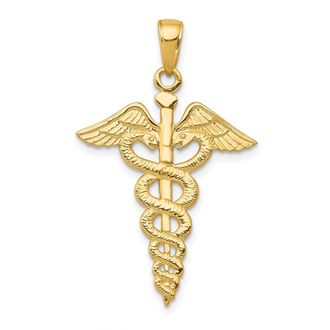 Diamond2Deal 10k Yellow Gold Caduceus Pendant