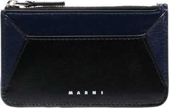 Marni logo-print leather card holder - men - Viscose/Calf Leather/Cotton - One Size - Blue