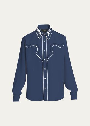 Amiri Mens Embroidered-Trim Western Shirt