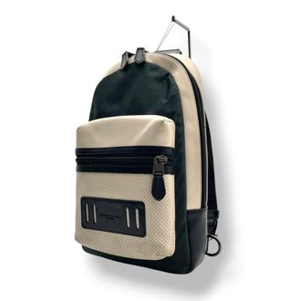 Coach Charcoal Gray Ivory Leather Nylon Shoulder Bag Sling Bag (Pre-Owned)